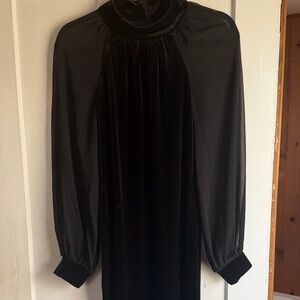 Calvin Klein Women's Black Velvet and Chiffon Long Sleeve Dress